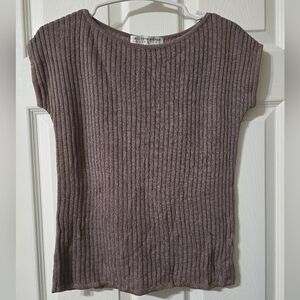 Vintage Saks 5th Avenue Ribbed Bateau Neck Brown/Taupe Metallic Fitted Top, EUC!